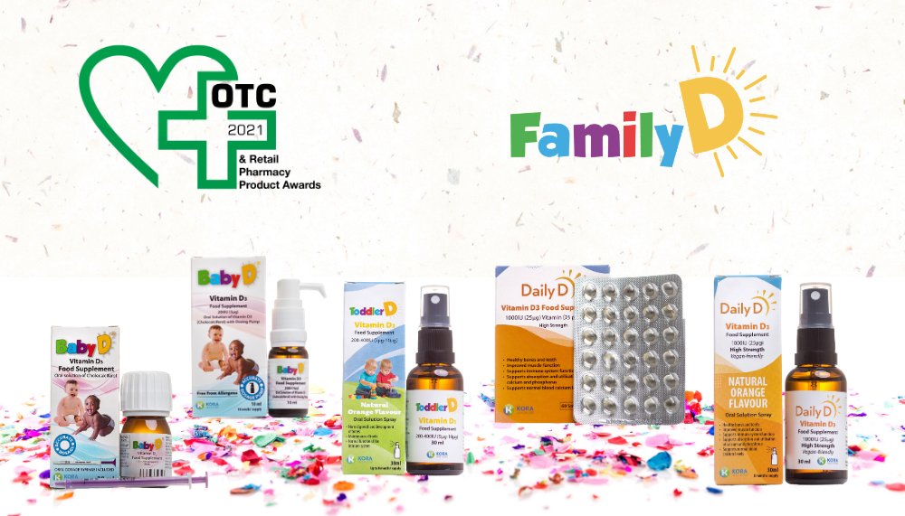 Kora Healthcare is delighted to announce that our new FamilyD Vitamin D Range has been shortlisted in three categories in the <a href="/Irish_PharmNews/">Irish Pharmacy News</a>  News OTC &amp; Retail Pharmacy Product Awards 2021. babyd.ie/familyd-vitami…

#familyd #vitaminD