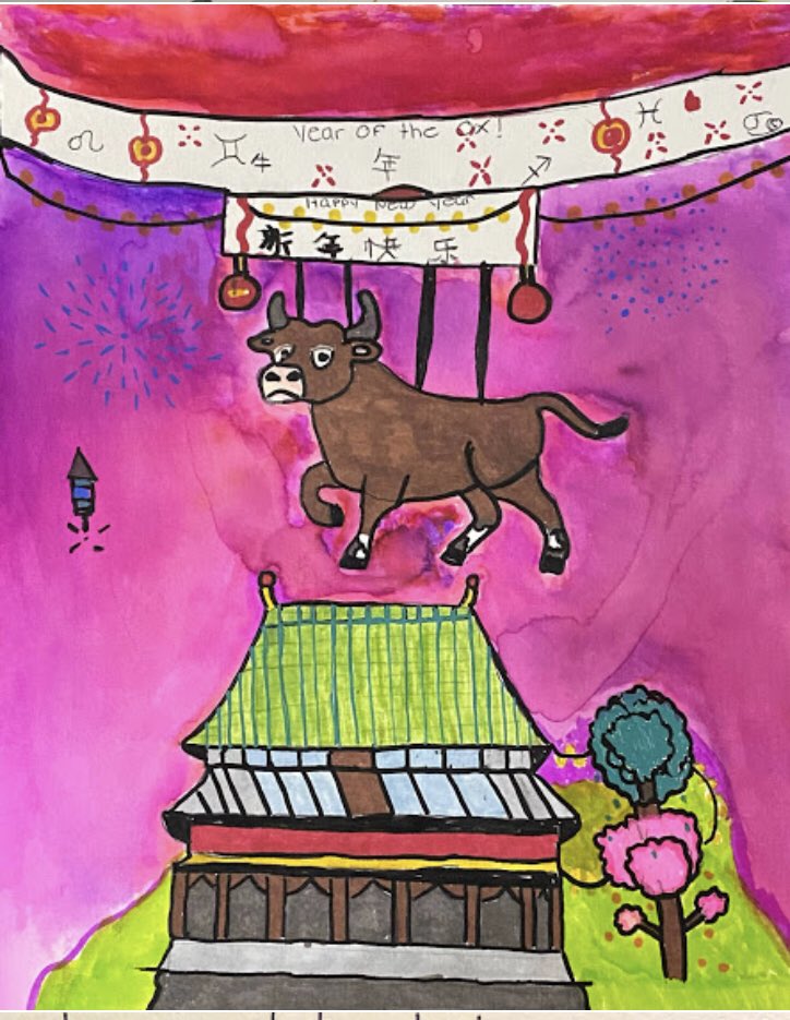 Happy Chinese New Year! Our visual art  Ss worked with our Chinese language teachers to create posters celebrating the Year of the Ox! #CNISPride <a href="/ColsCitySchools/">Columbus City Schools</a> <a href="/OHEducation/">OH Dept of Ed and Workforce</a>