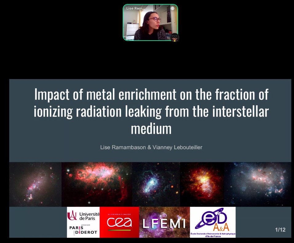 Next talk at #Elbereth2021 is given by Lise Ramambason from <a href="/CEAstrophysique/">CEA Astrophysique</a> about metal enrichment in the interstellar medium.