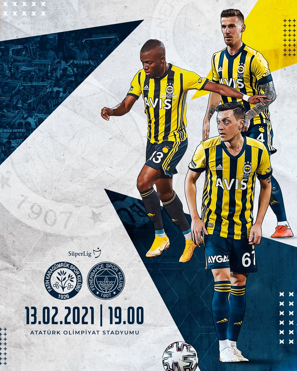 🆚 F. Karagümrük 
🗓 13 Şubat Cumartesi
🕗 19.00
📍 Atatürk Olimpiyat Stadyumu 
📲 #FKGvFB