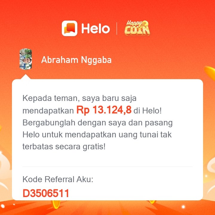 bnggaba's tweet photo. *Kode Referral aku: D3506511* Download Helo dan dapatkan Rp 400 langsung 🤑, dapatkan *Rp 46.000* untuk setiap orang yang kamu undang, tanpa batas. ✅100% Nyata. Klik link berikut untuk download Helo 🔗:
https://t.co/w8HVRkJYsq https://t.co/SeHjLisB7E