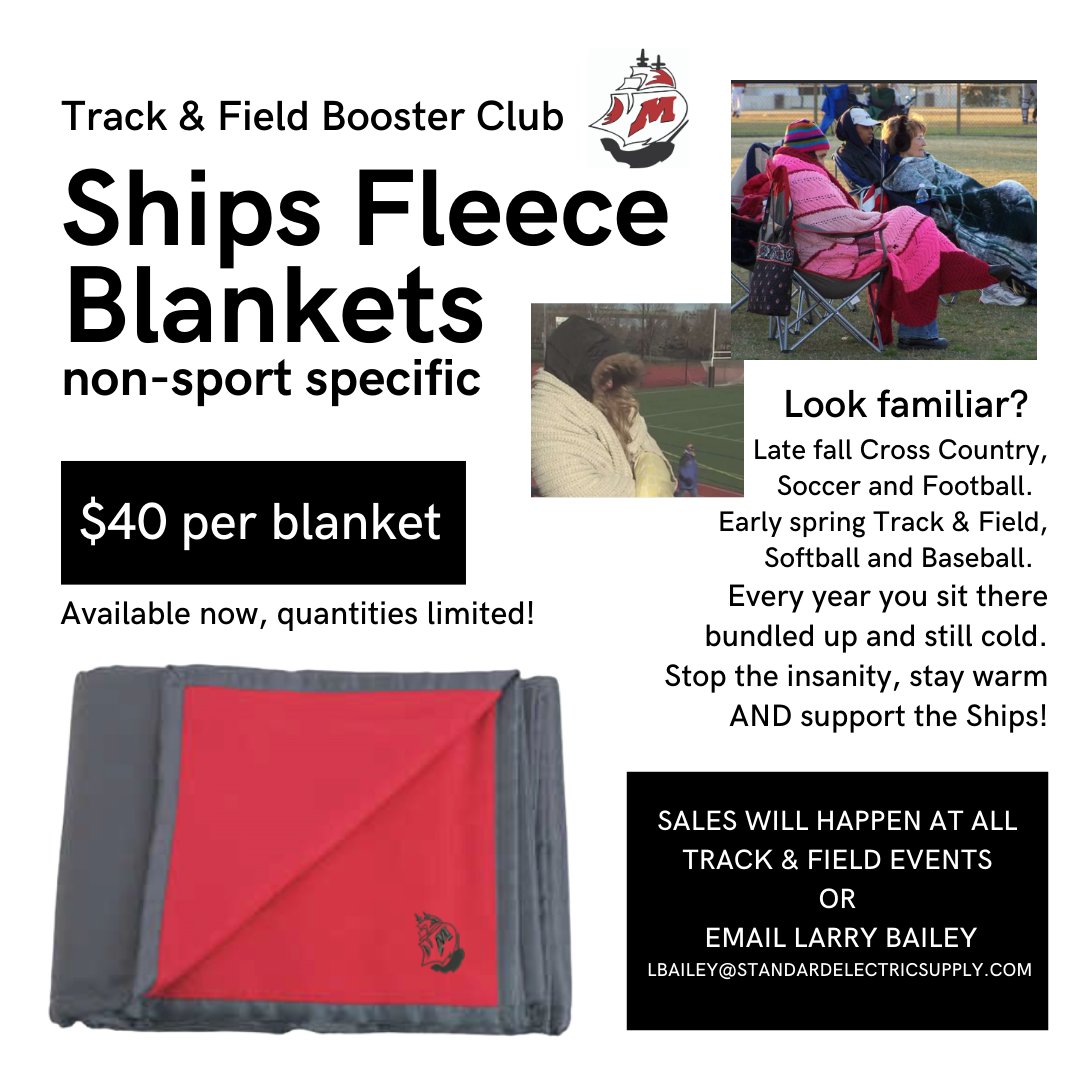 Keep warm with a Ships Fleece Blanket! On sale now through the Track &amp; Field Booster Club.
