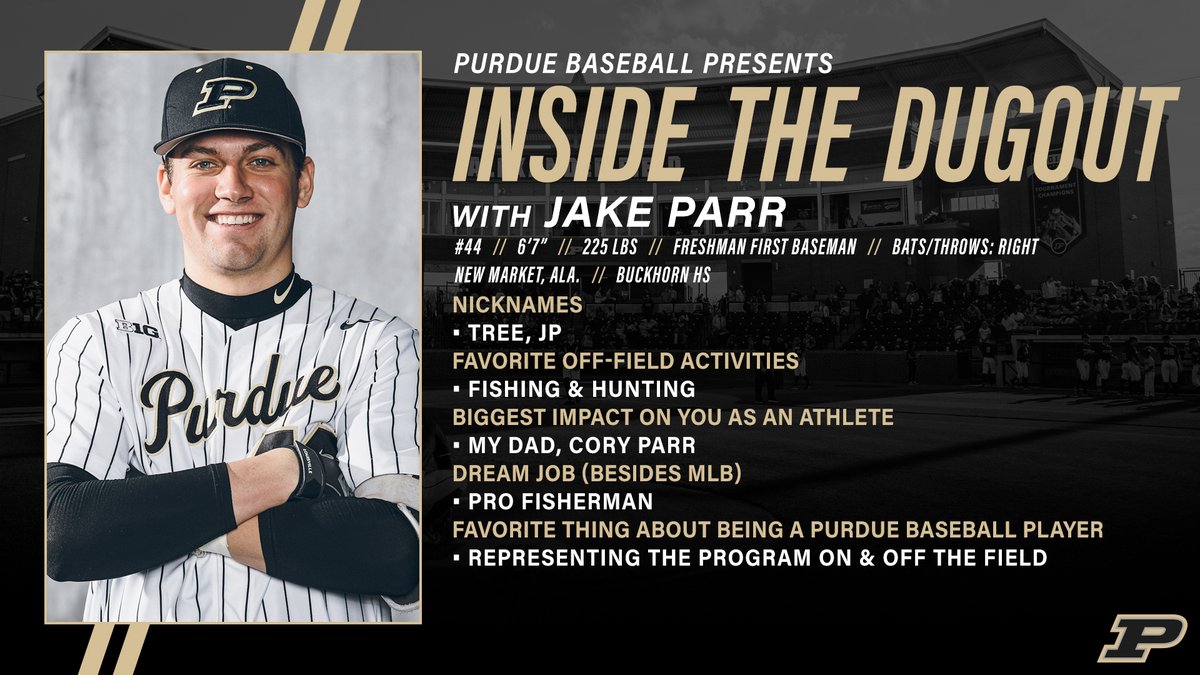 #InsideTheDugout: <a href="/JacobParr23/">Jake Parr</a>

🌳 A big first baseman from Alabama, JP was a Perfect Game All-American &amp; all-state performer in the Huntsville area.

⚾️ 1st collegiate RBI came in a key spot as he helped Purdue top Villanova in the championship game of the Campbell Invitational.