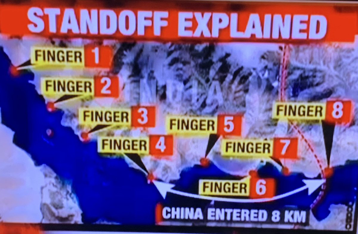 gokulamtly's tweet photo. China incursion is from #Finger8 to #Finger4.
Part of Disengagement China retreats to #Finger8 & India to #Finger4.
1. India’s claim: #Finger1 to #Finger8 is ours.
2. PM’s claim : No Incursion by any one.
And #LAC is at #Finger8
Now which is a #Lie, 1 or 2 ? https://t.co/ceIyKQ7glF