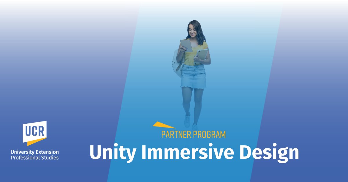 UCRExtension's tweet photo. Learn how to use Unity fully online, and on a flexible schedule! Built for full-time employees and parents, we have a seat waiting just for you! Enroll today. https://t.co/7nx1lLf1SX

#ucrextension #pathstream #unity #unityimmersivedesign #3d #ardeveloper #vrdeveloper #gamedesign https://t.co/PtWbs2Q3Oi