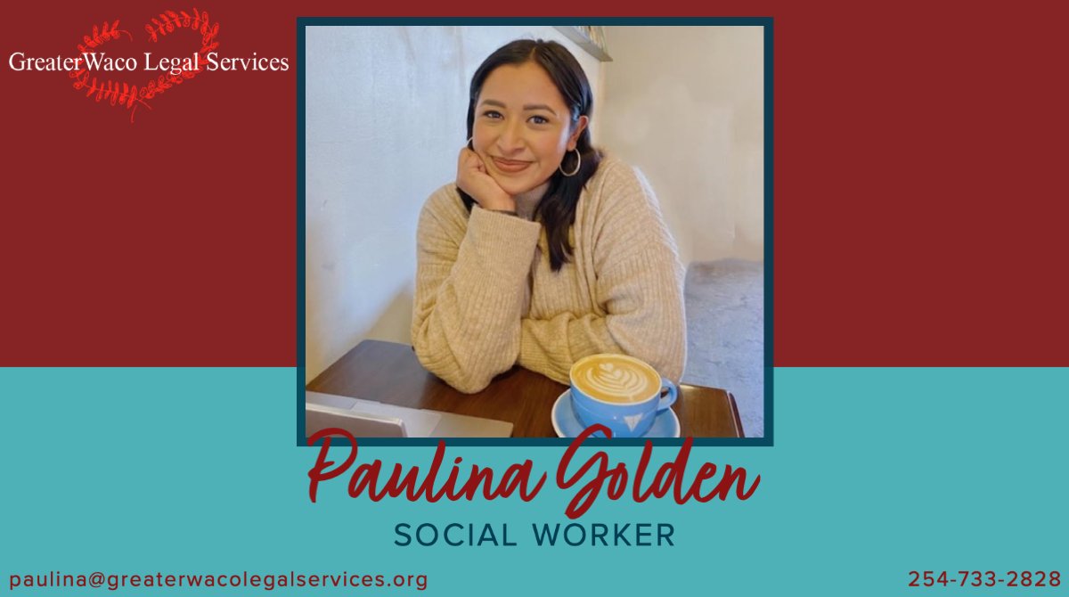 GreaterWacoLS's tweet photo. Meet Greater Waco Legal Services's newest employee, Paulina Golden! As a daughter of two immigrants, Paulina loves serving members of her community by assisting people with language barriers and being part of a team that is dedicated to social justice. https://t.co/beTIAdjkpJ