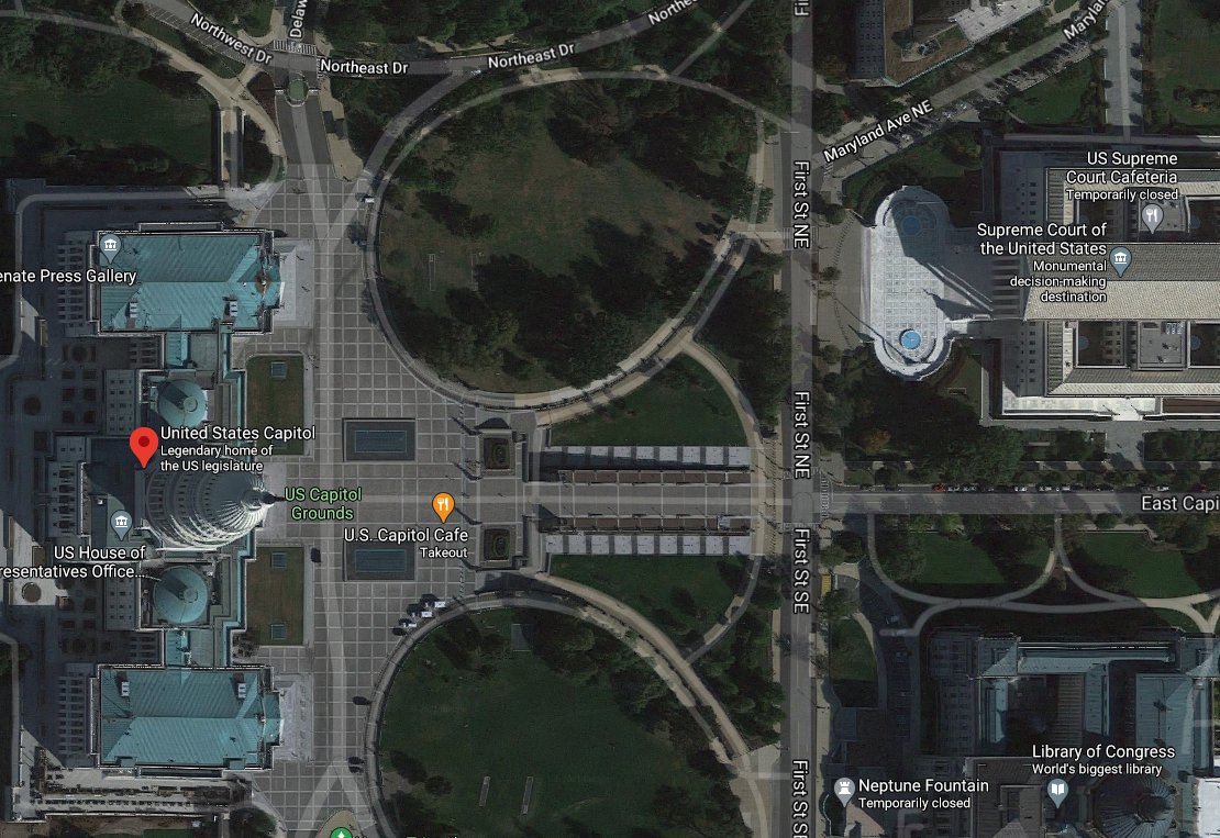 The Parler video was taken on the *EAST* face of the Capitol, on the center stairs. When the camera pans up at :36 and :43 you can see the telltale rectangular pavement design, and the Supreme Court across First Street. The steps she was on lead to the Rotunda entrance.