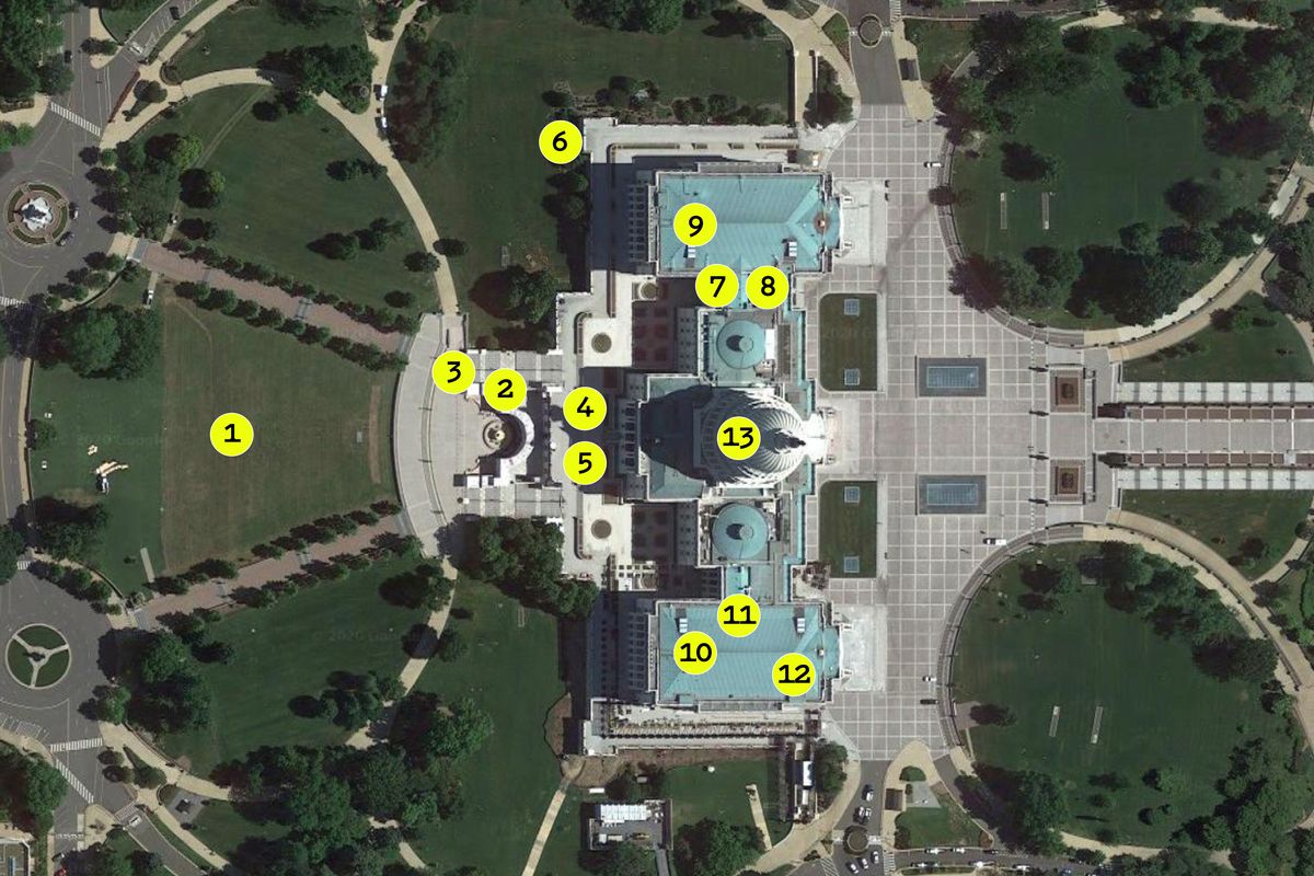 With video of her on opposite sides of the Capitol, any notion that she was "walking in front of the Capitol" is shown to be false. She was at BOTH the outdoor zones, either going the long way around or cutting through the building. She wasn't walking by, she was a participant.