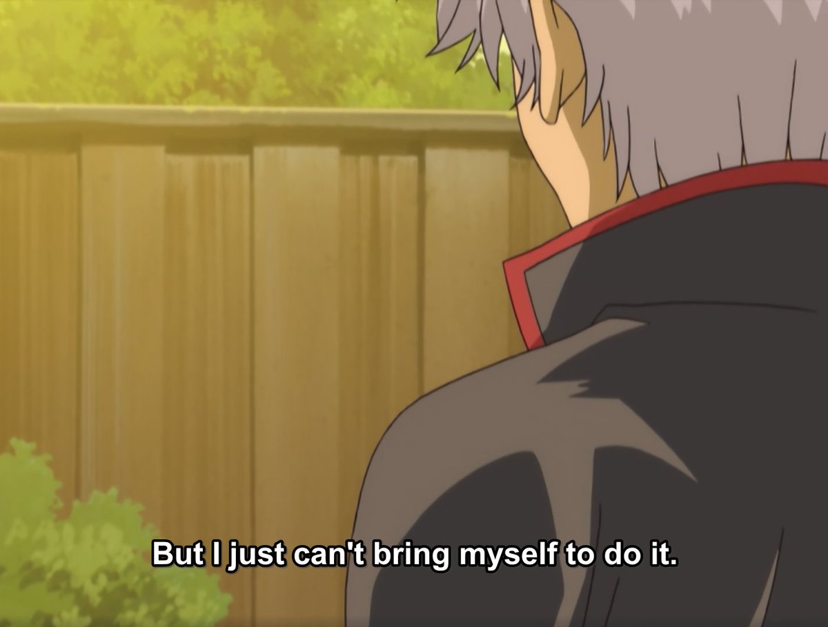 He hides his real feelings behind a smiling face, his dead fish eyes and a laid-back attitude. Like Kagura, he doesn't really show his weaknesses or wants other people to notice them.This changes though, when he meets Kagura and Shinpachi and warms up to them.