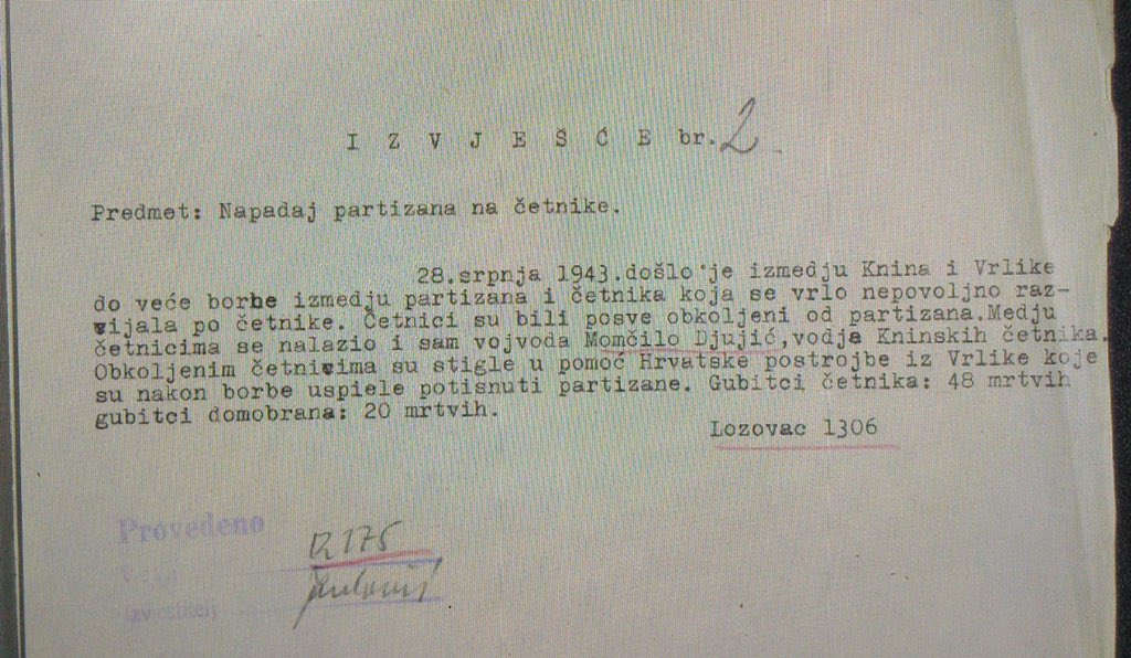 Ustase stizu u pomoć četnicima u borbi protiv partizana da spase vojvodu Momčila Đujića. Dokument ustaske obavjestajne sluzbe u HDA