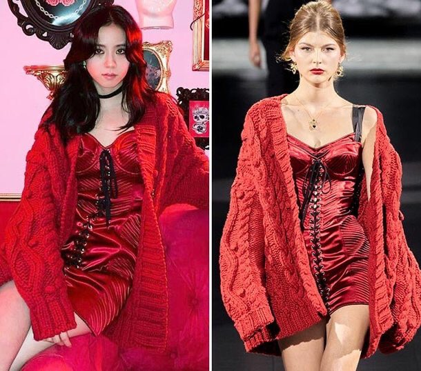 Keitadj ジス Vs モデル 衣装はイタリアのファッションブランド ドルチェ ガッバーナ F Wコレクション製品である なめらかな素材とハートネックライン レースアップディテールが加わったコルセットドレスは390万ウォン ふっくらオーバーサイズ