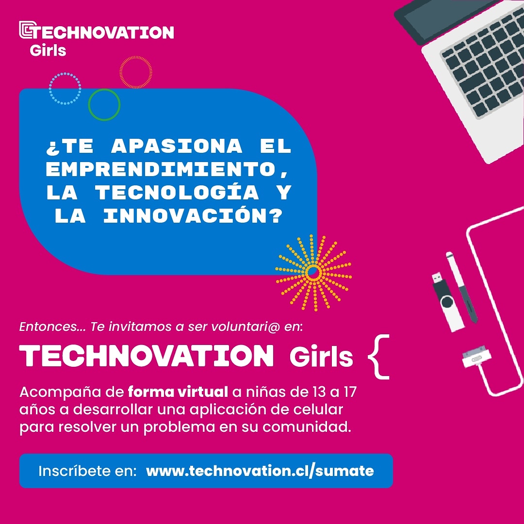 technovationcl's tweet photo. ¡Convocatoria voluntari@s 2021!

Te invitamos a ser parte de nuestros voluntari@s y así acompañar a nuestras niñas a lo largo de su proceso de aprendizaje, transformación y creación de una App de celular que resuelva un problema de sus comunidades.

 ➡️ https://t.co/yhmZbQytuc https://t.co/pf8M0Y6ItN
