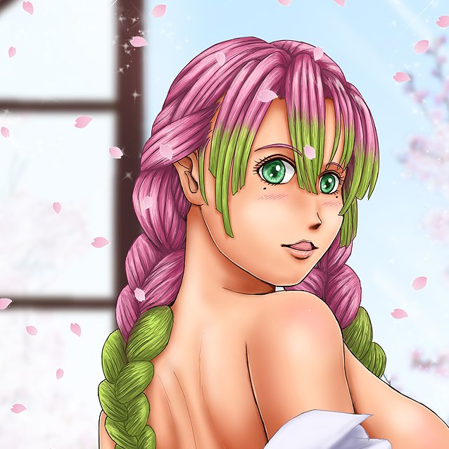 TakeさんがTwitterに投稿した甘露寺蜜璃(鬼滅の刃)のイラスト。