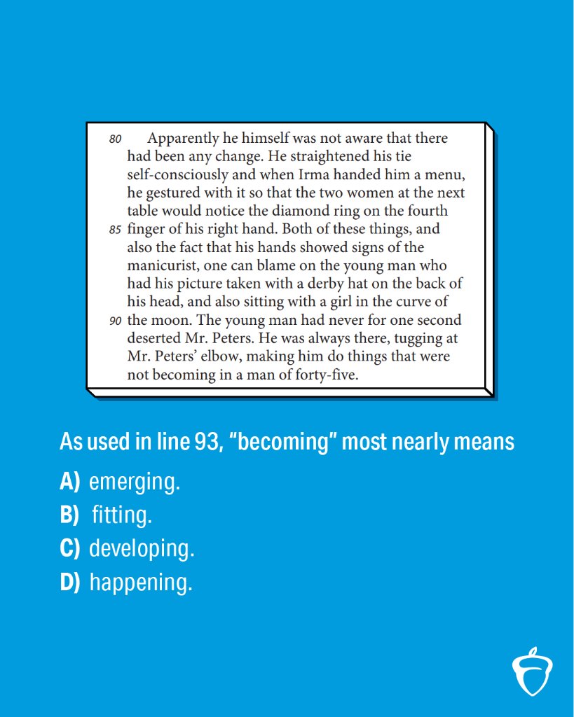 CollegeBoard's tweet photo. Reply with your answer to this #SATPractice question, and we'll post the right one later today. https://t.co/ejagDROPMp