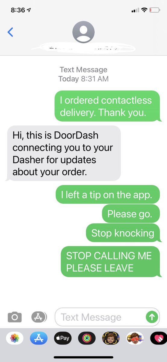 danababy72's tweet photo. @DoorDash when a customer with anxiety arranges a contactless delivery, please make sure your drivers abide by those instructions. E.G. do not continue to call, knock, call again, knock again, even knock on their WINDOW, until they have a panic attack!! https://t.co/ffdlCpbp3l