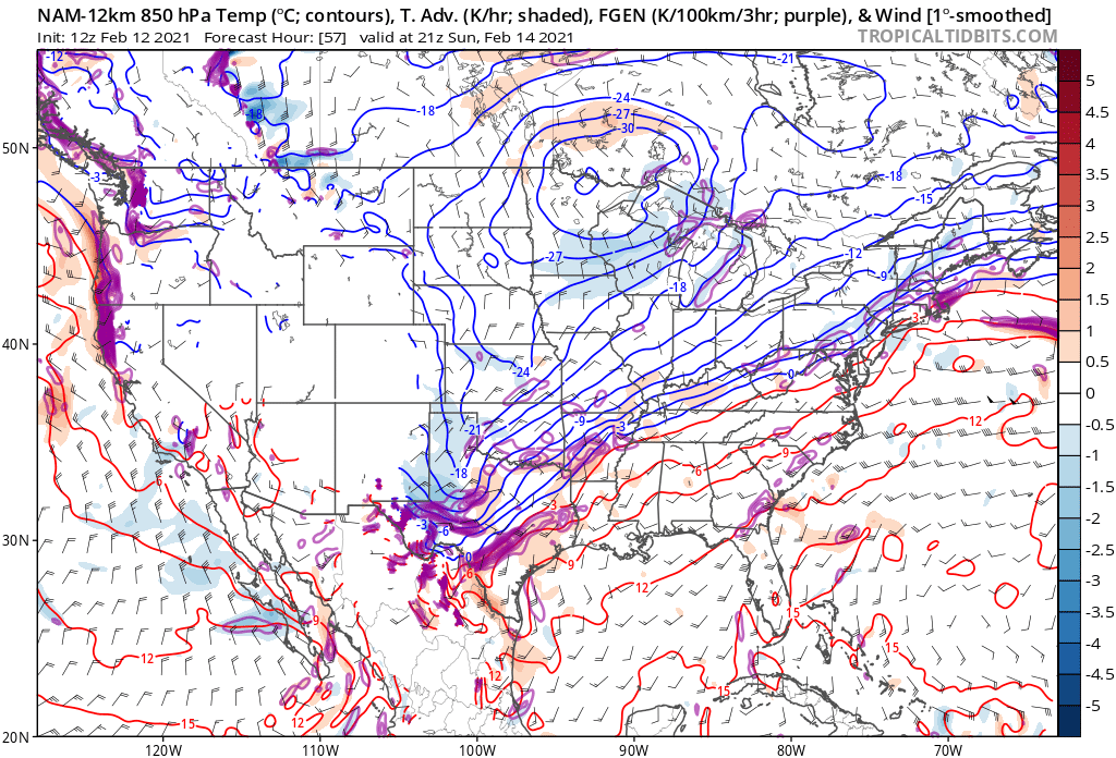 And... yeah. The whole "isentropic analysis" school of thought really doesn't yield a whole lot. Frontogenesis in the 850-700 mb layer is modest, there's generally light WAA... As someone who's learned winter forecasting here on the Southern Plains, I'm out of my element.