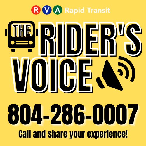 Want a better bus? 🚏🚍<a href="/RVARapidTransit/">RVA Rapid Transit</a> wants to hear from YOU! 🗣 Call in or fill out the survey to let them know what <a href="/GRTCTransit/">GRTC</a> is doing right, what needs improvement, and how you feel about zero fare (aka the buses being FREE)!
Survey: bit.ly/3qhzbZ1