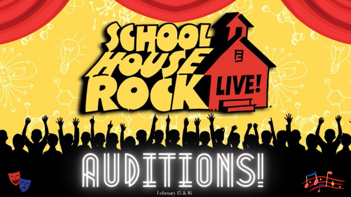 📣Who's ready to light up the stage?! 
😎Auditions for School House Rock Live! will be Monday, February 15 &amp; Tuesday, February 16.
Whether you are interested in being on stage or behind the scenes, click the link provided to fill out the audition form bit.ly/3p1VArR