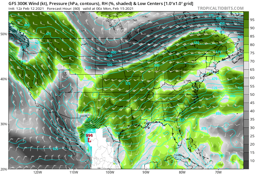 And... yeah. The whole "isentropic analysis" school of thought really doesn't yield a whole lot. Frontogenesis in the 850-700 mb layer is modest, there's generally light WAA... As someone who's learned winter forecasting here on the Southern Plains, I'm out of my element.