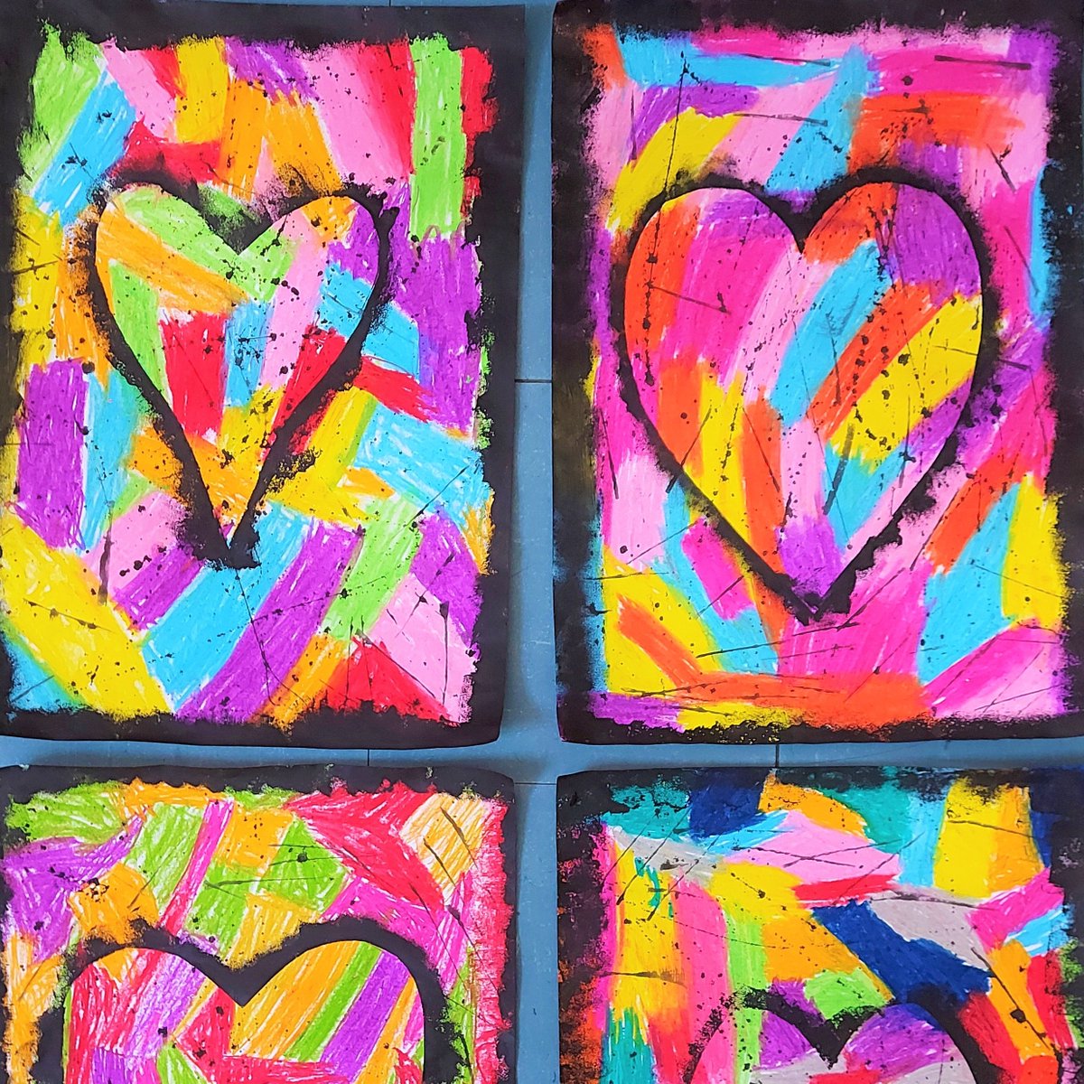 Our Year 2 children have been inspired by American romantic artist Jim Dine to explore the heart through colour, texture and composition, we hope you like them ❤️❤️ #JimDine #loveArt @royalhospital @CrookSpiChes