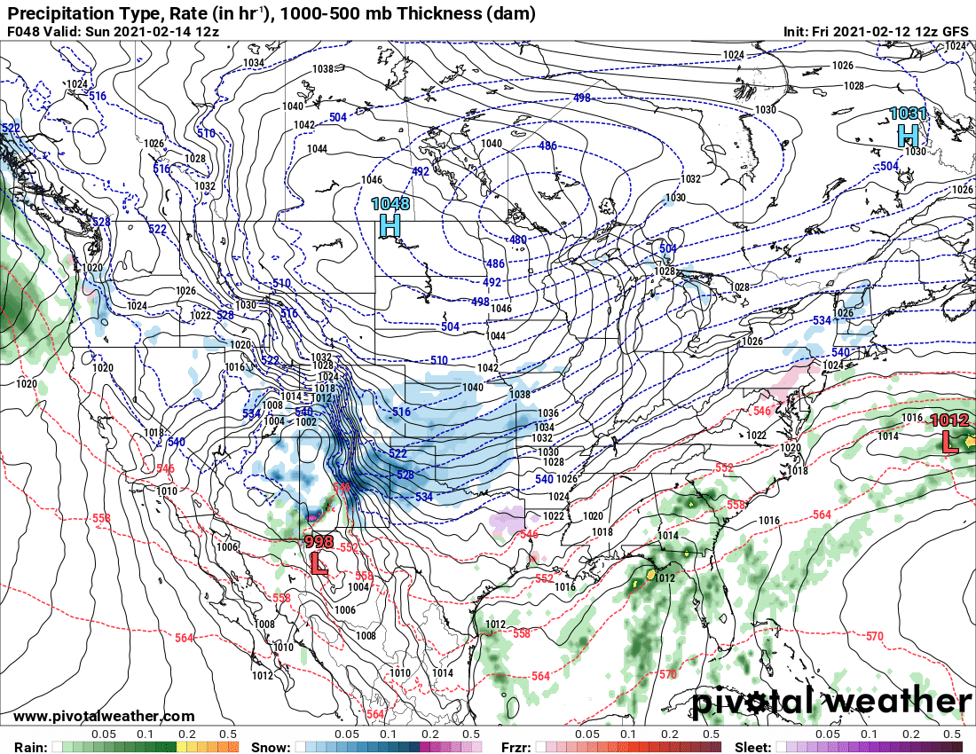 So what gives? Why is there talk of a major-impact snowstorm? Well, first of all, in the wake of a major northern-stream jet, a powerful anticyclone will develop over the northern Plains. This will push a *truly* Arctic (not just annoyingly cold like we've had) airmass south.