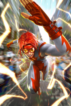 Bart Allen - ImpulseBart inherited superspeed from his grandfather, Barry Allen, but his metabolism resulted in an accelerated growth rate, scientists placed him in a virtual reality. Iris took him to the past where he met Wally and became Impulse. Max became his guardian.
