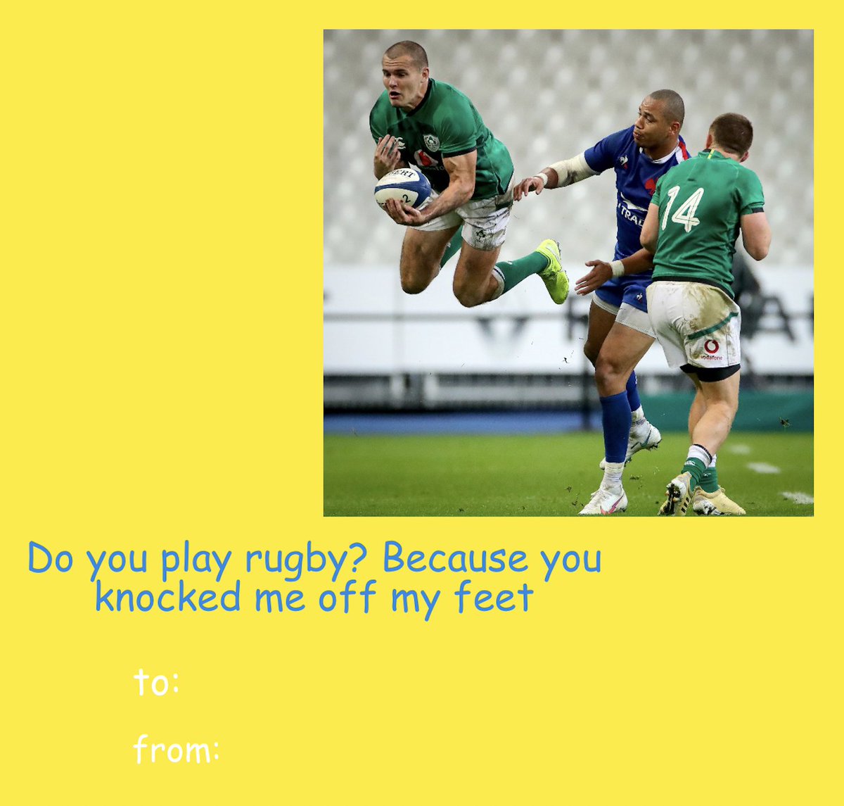 SixNationsRugby's tweet photo. #ValentinesDay is 1,883 minutes away.

Don’t panic about getting a card, use one of these. 

#GuinnessSixNations https://t.co/V9EOyhVFyF