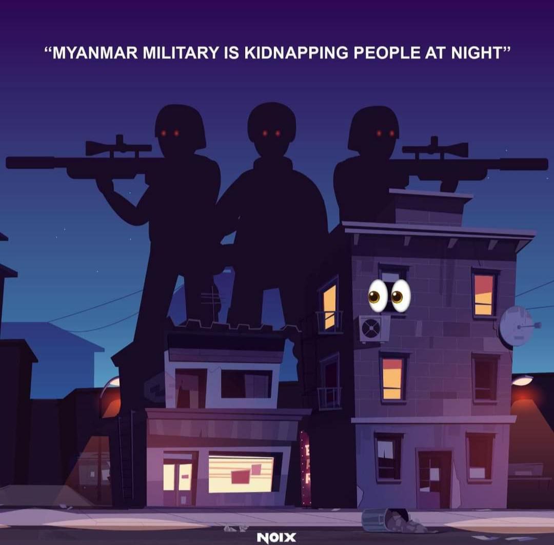 Myanmar Military is kidnapping people at night. 
tw // gunshots 
#WhatsHappeningInMyanmar 
#Feb12Coup