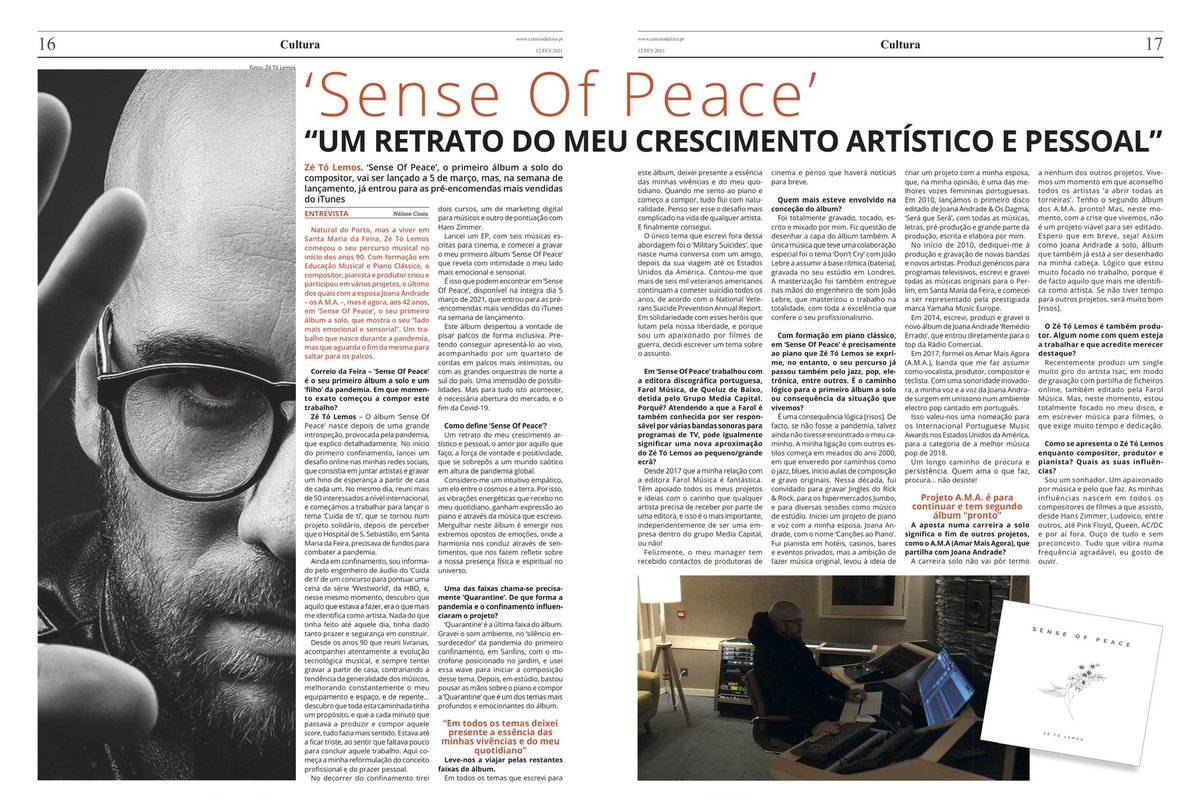 lemoscomposer's tweet photo. Em grande destaque no jornal Correio da Feira.
Já fizeste a pré encomenda do meu álbum?
➡️ https://t.co/fJMCLT2UY8
Conto contigo 🥂👊
#CulturaViva #senseofpeace #novoalbum #correiodafeira #filmcomposer #composer
#filmscore #cinema #musicaportuguesa https://t.co/LuYn2RP4Dx