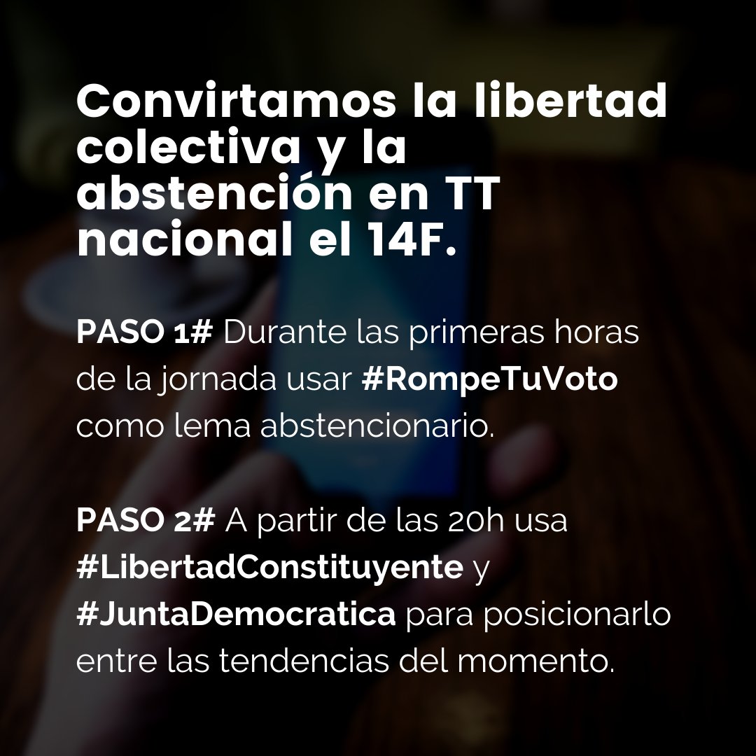 El 14F convirtamos en TT nacional #LibertadConstituyente y #JuntaDemocratica, que la abstención masiva, venga con la conquista del discurso hegemónico. #RompeTuVoto #YoNoVoto14F #EleccionesCatalanas #Eleccions14F