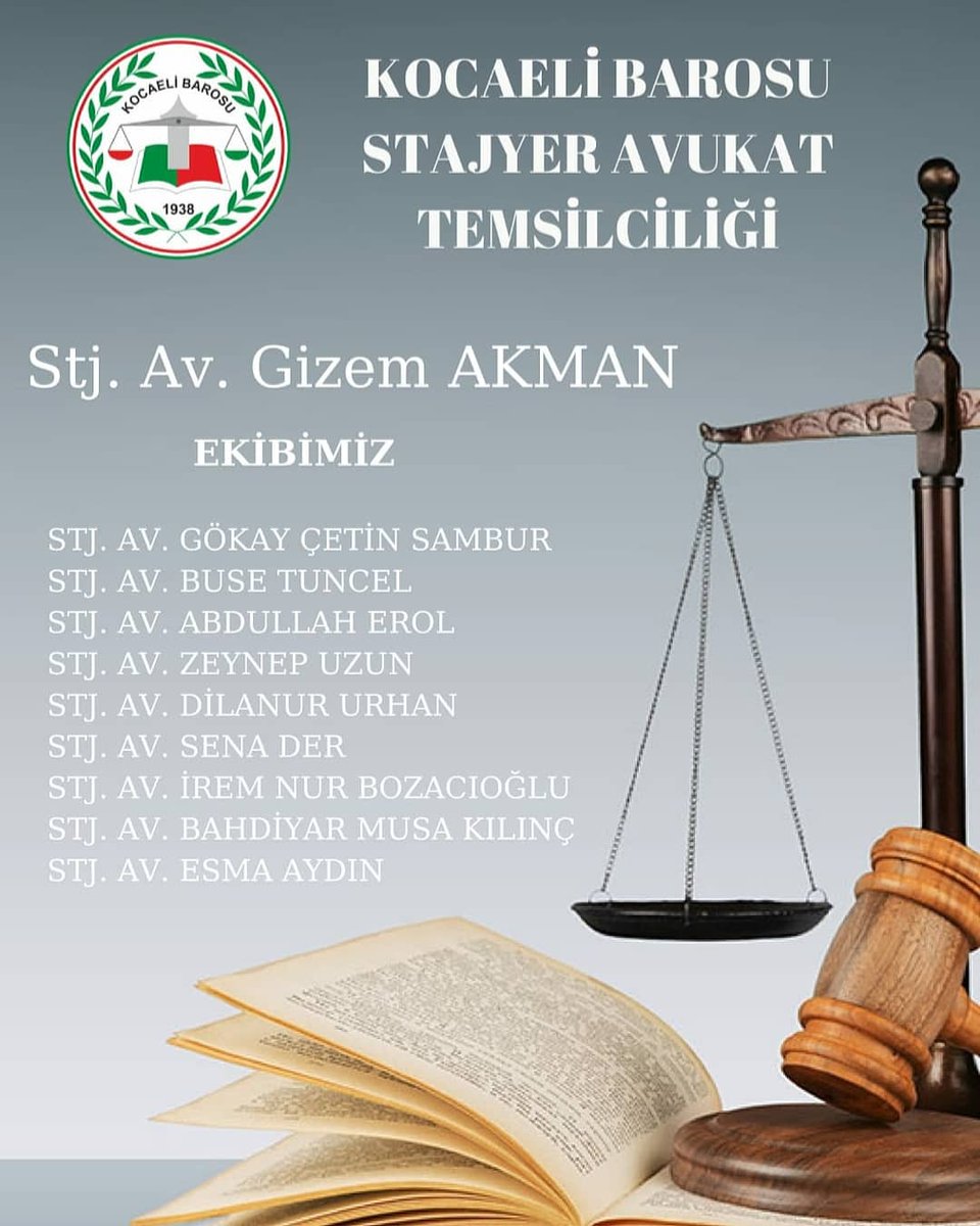 Kocaeli Barosu 2020-2021 dönemi Stajyer Avukat Temsilcisi seçilen Stj. Av. Gizem Akman'ı tebrik ederiz!