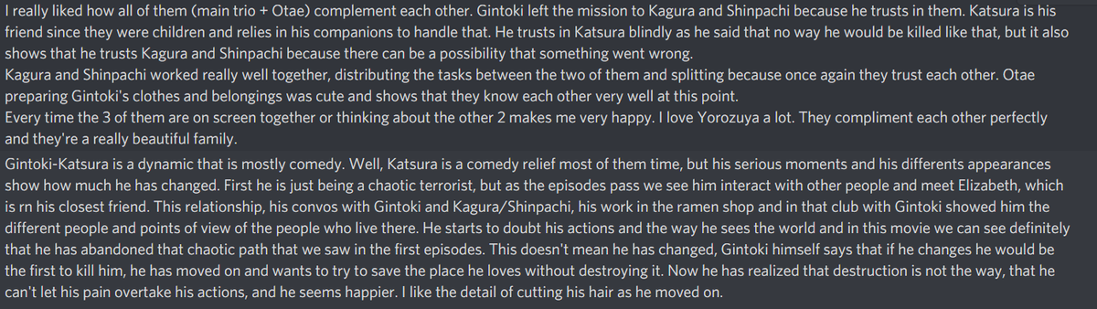 I am gonna leave here screenshots of my thoughts about the dynamics between some characters, because it's too long to write it in the thread.My final score of the movie is a 8-8.5/10. Really good visuals and the score was on point.