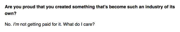 Being the writer of Taken, he essentially did the same with Liam Neeson-as-action-hero. I asked him if he was proud of this.