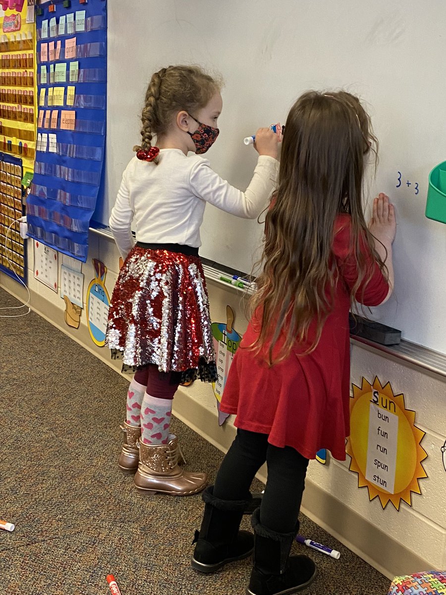 Wise4Leesa's tweet photo. Makes my heart happy!  Two sweet kinders pretending to be teachers during recess time!  It’s interesting and funny to hear their version of me! https://t.co/VhgQbE9N6L