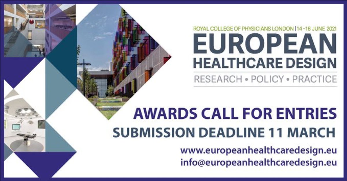 Jim_SALUS's tweet photo. The European Healthcare Design Awards 2021 recognise healthcare infrastructure projects and also interior design, arts and other innovations, so take a look at the criteria and get your submissions in! https://t.co/m5bv6ULJ6I
#EHD2021 #designforhealth https://t.co/OWBMyr6ILU
