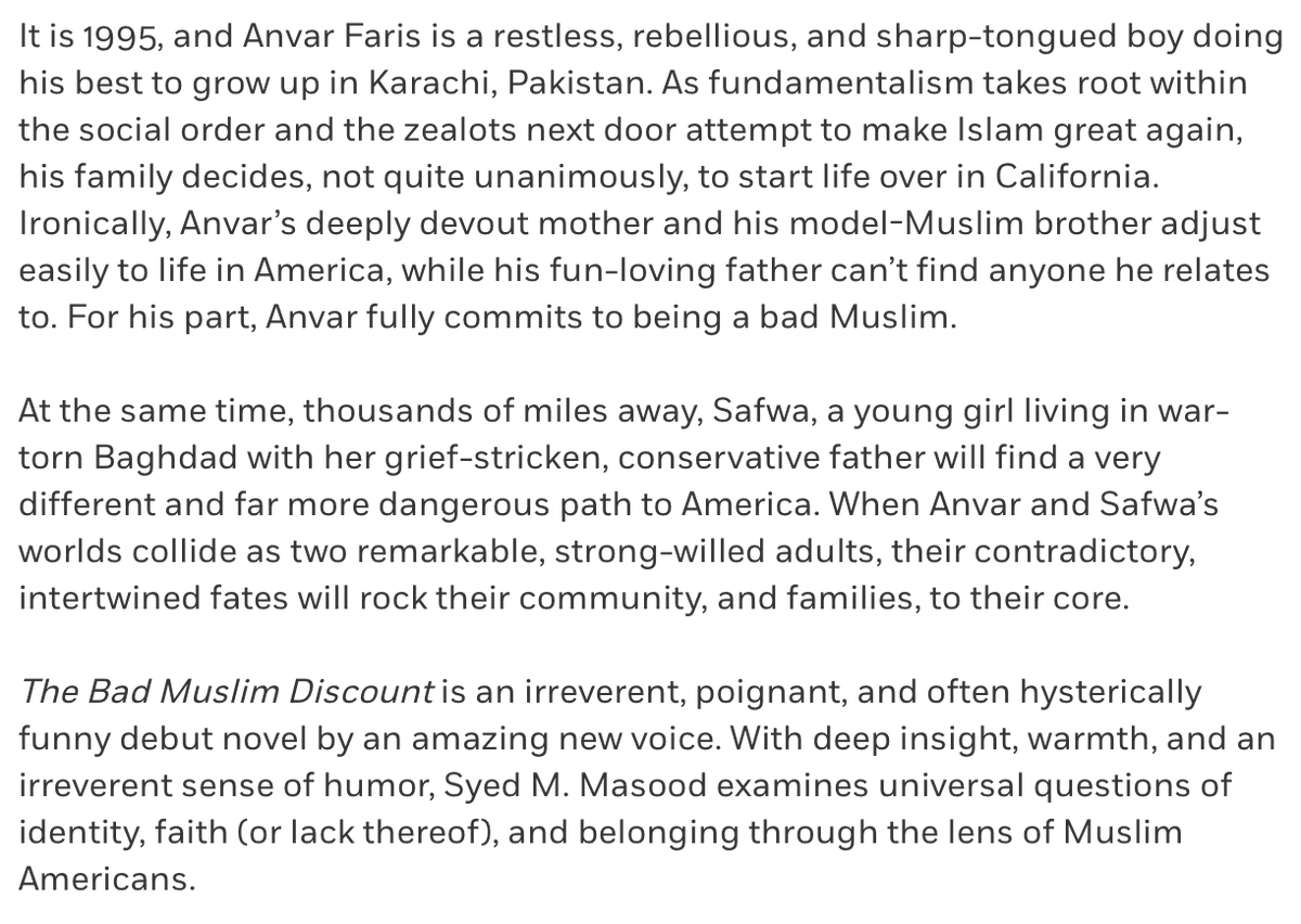 THE BAD MUSLIM DISCOUNT by Syed M. Masood  @syedmmasood(YA Rom Com, out February 2) http://bit.ly/2MacPGw&nbsp; @DoubleDay