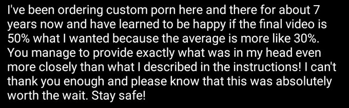 Don't forget I'm doing customs for only $5/min!   In case you need more convincing, here's a couple responses<a href="/tag/buymycontent"class="tags"><span>#buymycontent</span></a><a href="/tag/apclips"class="tags"><span>#apclips</span></a>