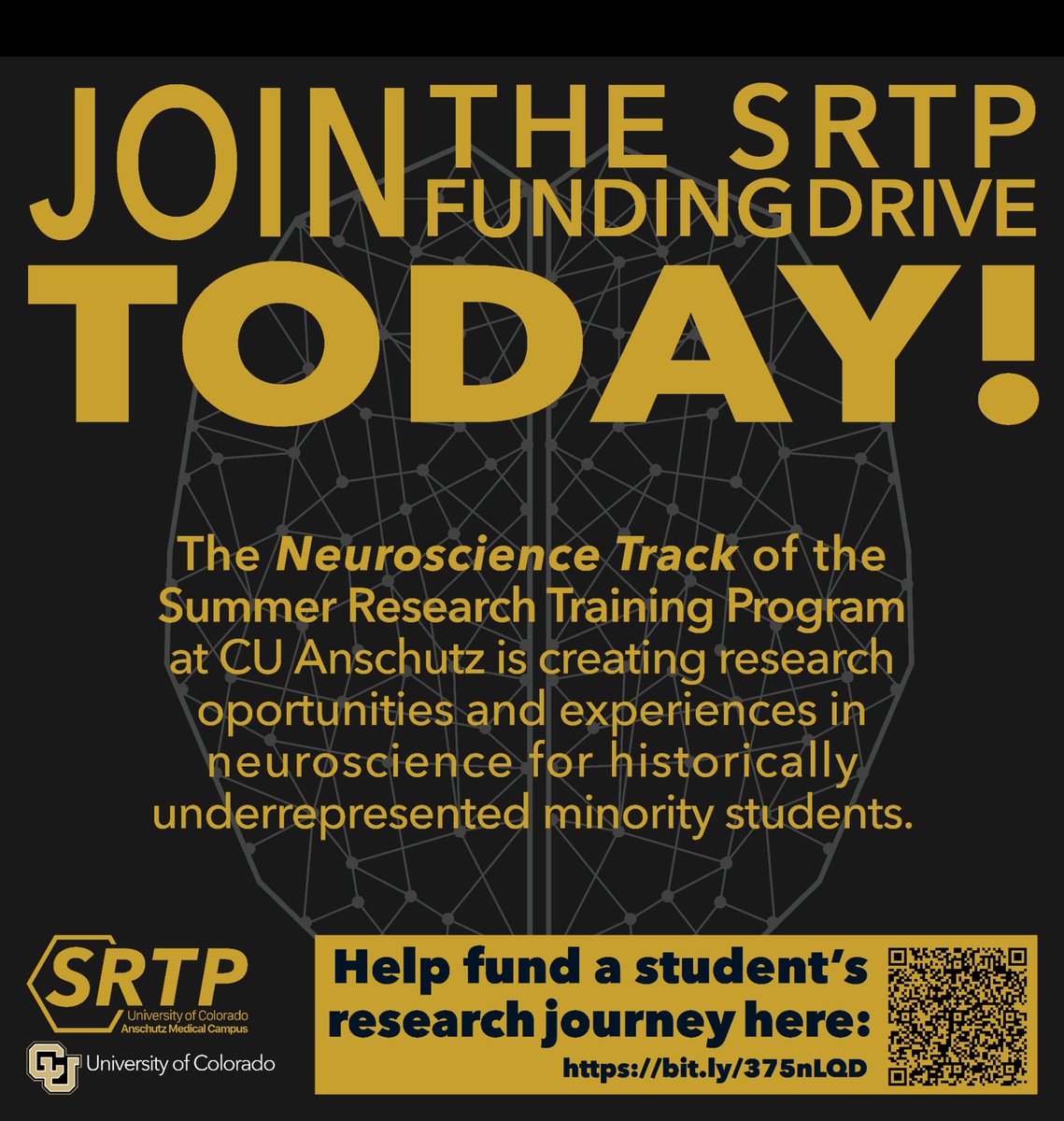 The Neuroscience Summer Research Training Program needs you! The NSRTP provides funding for historically underrepresented undergraduate students to do hands-on, cutting edge research at CU Anschutz. Donate now to help us fund their research journeys!