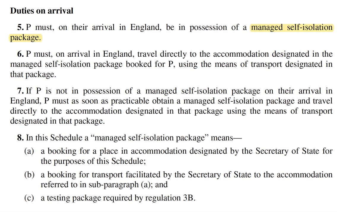 So if you come in from a 'red list' country you have to book the package which includes hotel quarantine and a test "If P is not in possession of a managed self-isolation package on their arrival... P must as soon as practicable obtain a managed self-isolation package"