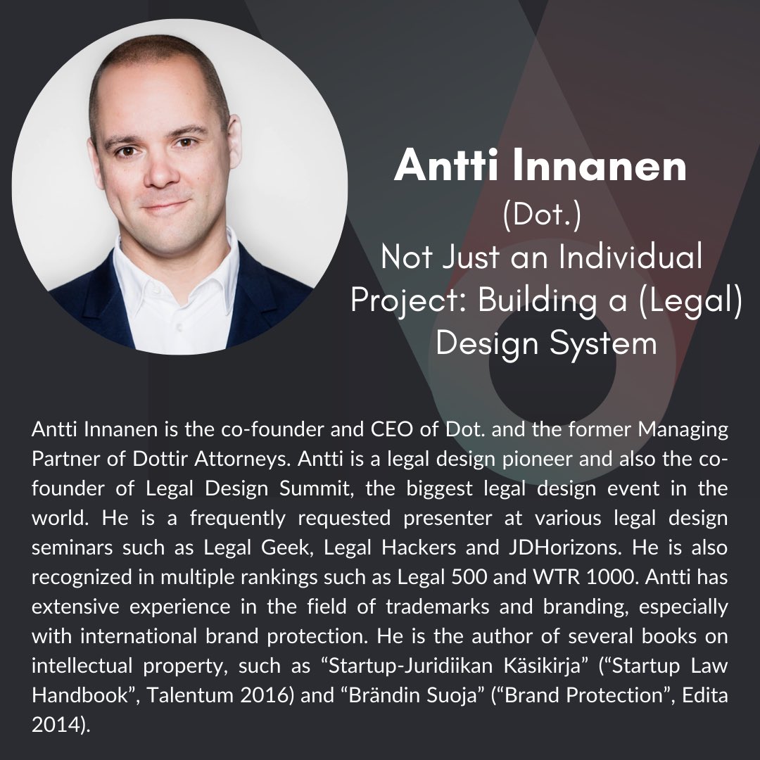 ISTLegalHackers's tweet image. Meet our wonderful speakers at Turkey Legal Design Summit!

Antti Innanen and Christine Inkinen from Dot. will be joining us in the session “Not Just an Individual Project: Building a (Legal) Design System” at 12:15-13:15 (UTC+3) on February 14th💫