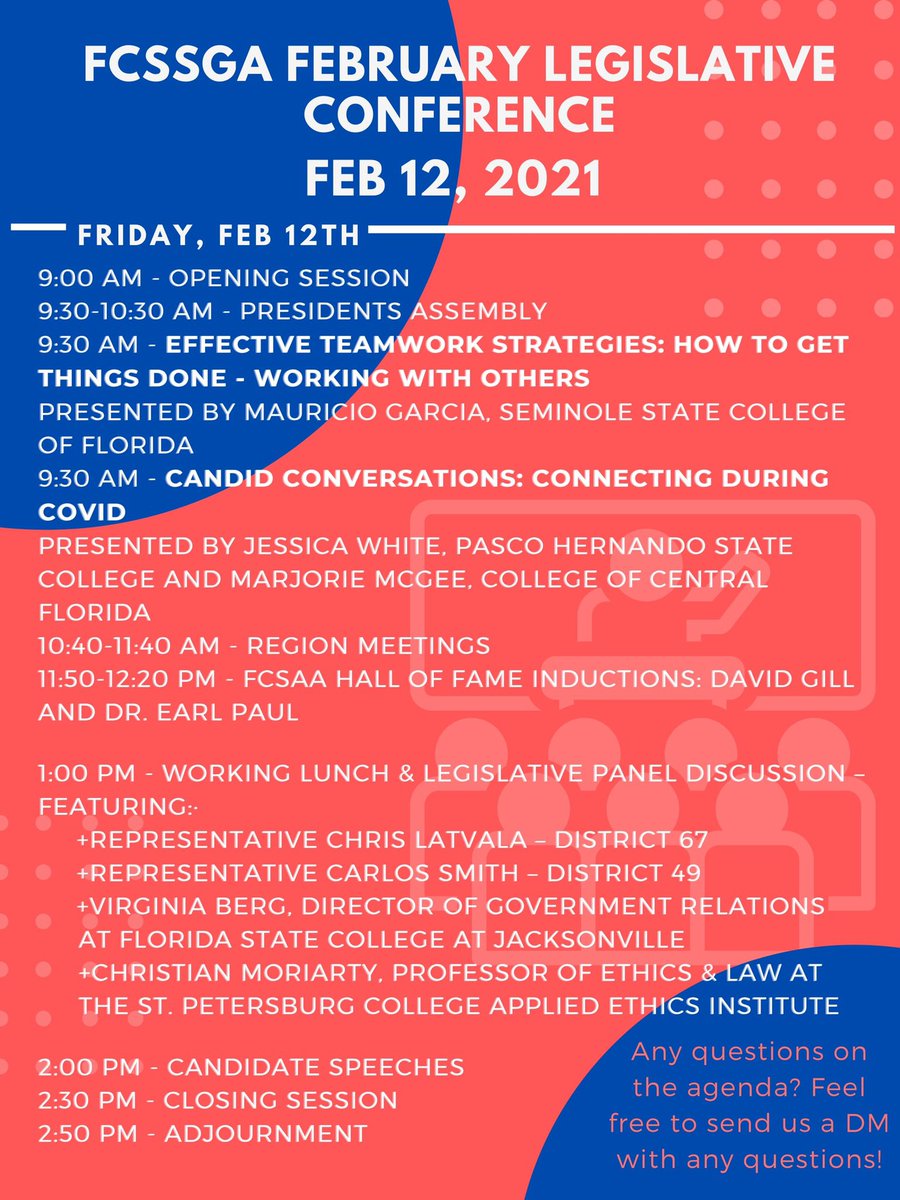 Welcome all attendees of the 2021 Virtual February Legislative Conference! Not sure what session is coming up? No worries! Check out our agenda here ✅