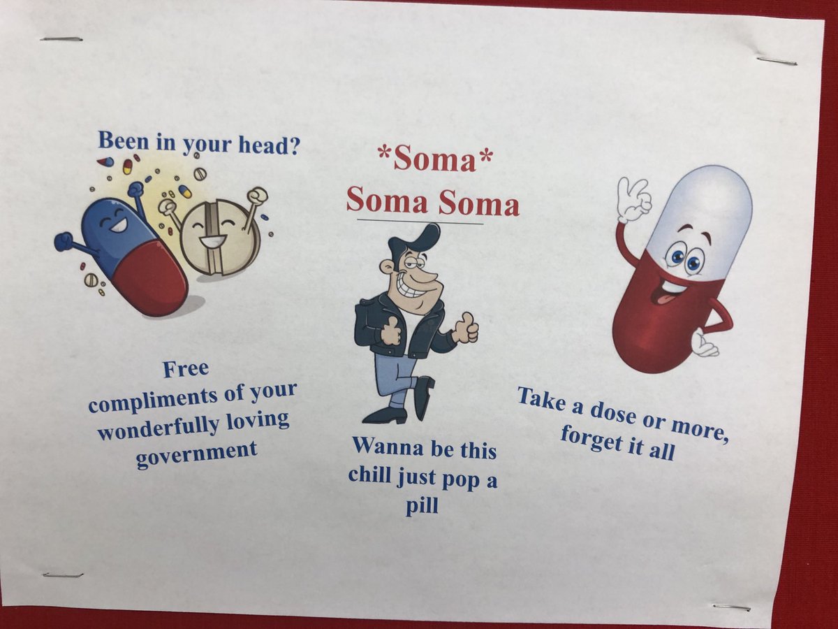 Love these propaganda posters for Soma from Brave New World that my seniors  created!, image size:1200x900