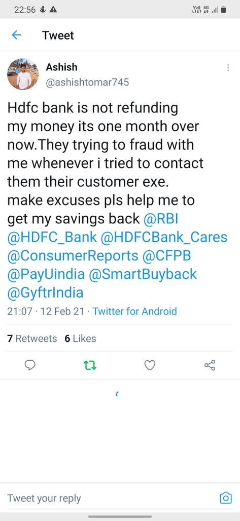 SumitTa25464582's tweet photo. Do refund his @ashishtomar745 money asap before taking a serious action against it..@RBI @HDFC_Bank @FinMinIndia https://t.co/XZTxZ7DJaP