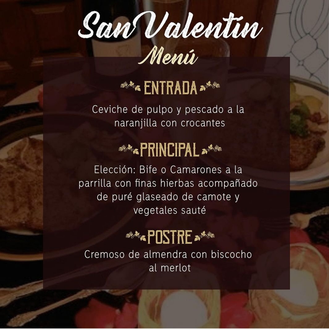 BdP_Restaurante's tweet photo. Hoy y Mañana! San Valentine
Deliciosa comida con un toque de amor.
12 y13 de Febrero
$30
#SanValentin #quitorestaurantes #QuitoInTrend #datenight
@amcquito @TurismoQuito https://t.co/MDfjx4VQbd