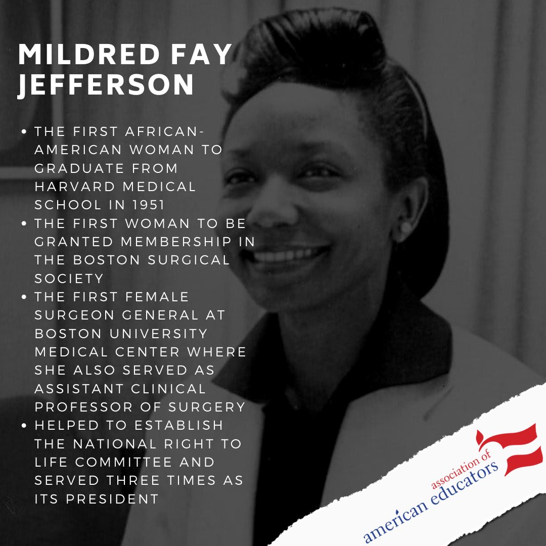 Today, AAE honors Mildred Fay Jefferson, the first Black woman to graduate from Harvard Medical School in 1951. #BlackHistoryMonth >>> ow.ly/McXU50DyZW4