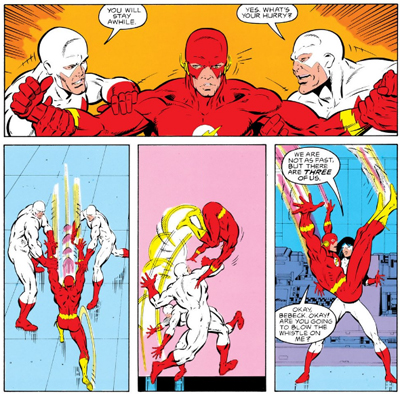 Anatole, Bebek, Cassiopeia - The Red Trinity/Kapitalist KouriersThe succesors to the Blue Trinity after they went rogue, the Red Trinity were inspired to leave the Soviet Union after meeting Wally West, they then became the Kapitalist Kouriers to show their appreciation.