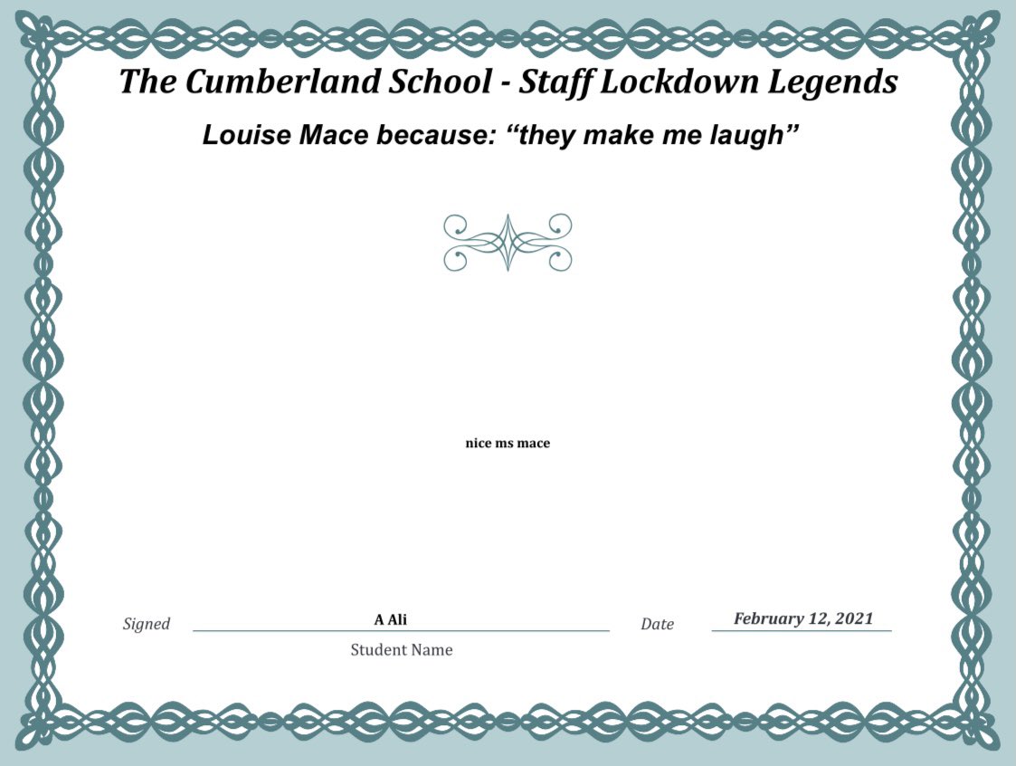 cumberlandcst's tweet photo. Thank you Ms Mace
#LockdownLegends #TCSpectacular #ThankYou #Appreciation #RealHeroesDontWearCapes @Historytcs1 https://t.co/iWq6GV81rS
