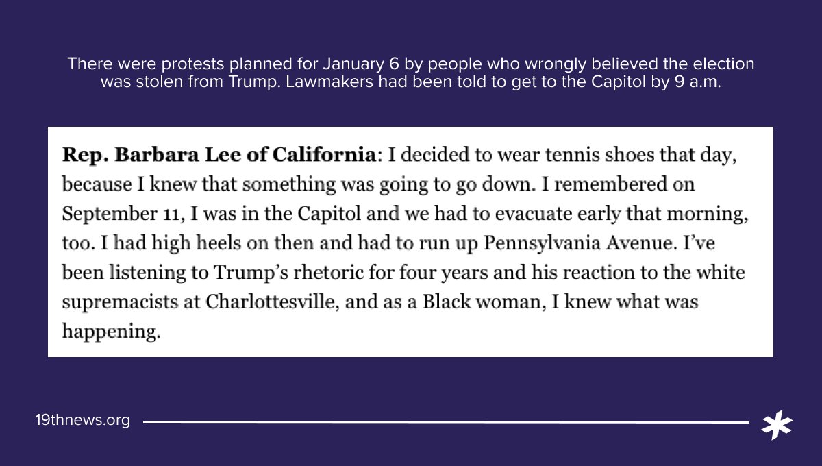 Lawmakers had been told to get to the Capitol by 9 a.m. on January 6 to certify the legitimate results of the 2020 election. @RepBarbaraLee: "I decided to wear tennis shoes that day, because I knew that something was going to go down."  https://bit.ly/3qjmg91 