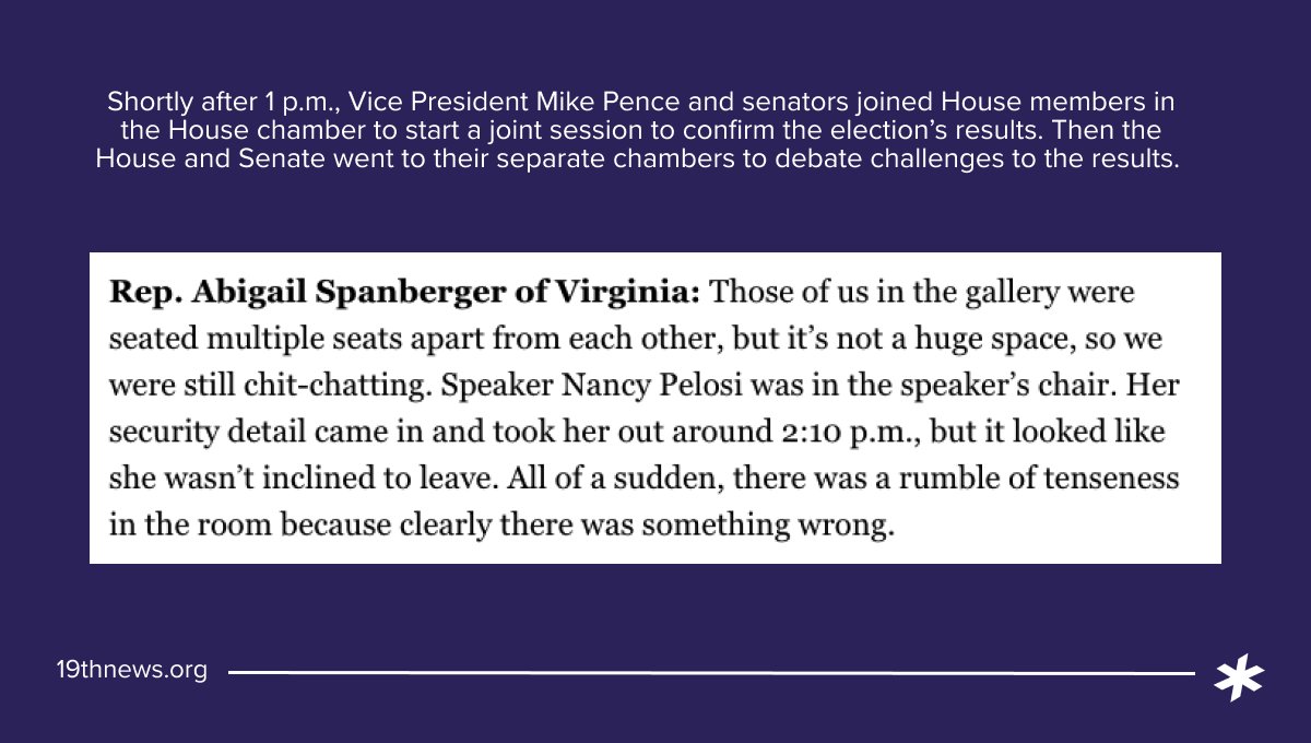 Shortly after 1 p.m., VP Pence and senators joined House members in the House chamber to start a session to confirm election results. Then, each went to their separate chambers to debate challenges. @RepSpanberger: "All of a sudden, there was a rumble of tenseness in the room."
