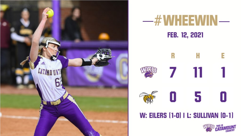 #WheeWin Catamounts open the 2021 season with a 7-0 win vs. <a href="/BamaStateSB/">Alabama State Softball</a>. Morgan Maddaluna was 3-for-4 scoring 2 runs. Bailey Huneycutt and Samantha Reele each had home runs. 
Jayme Eilers tossed a 5 hit complete game shutout. 
Back at it, tomorrow at 10 am vs. @UNAsoftball.